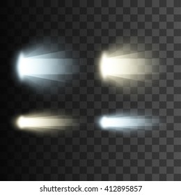Glowing bright rays of light effects on transparent background. 