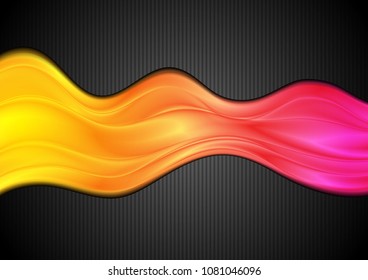Glowing bright waves on black background. Vector design