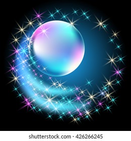 Glowing bubble with sparkle stars