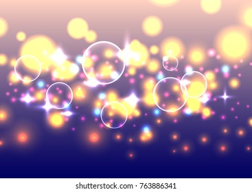 Glowing bubbles on the evening background. Evening glare - vector background. 
