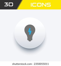 Glowing bulb with flash icon in blue grey background, 3D info graphics icon, editable source file