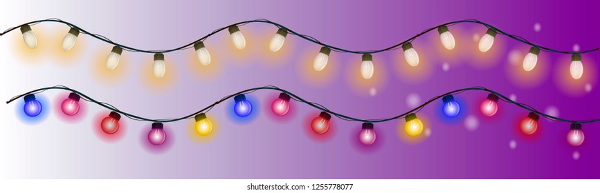 Glowing bulbs, garlands, Christmas decorations. Can be used as a design element for the design of websites, books, magazines.
