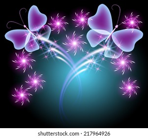 Glowing butterflies with sparkle stars