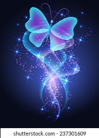 Glowing butterfly and smoke with sparkle stars