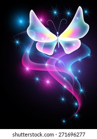 Glowing butterfly and smoke with sparkle stars