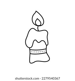 Glühende Kerze. Doodle Vektorgrafik, schwarz-weiß.