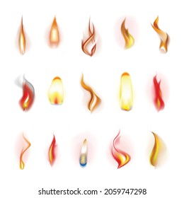 Glowing candle lights. Collection of realistic fires.