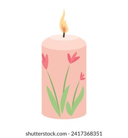 Glowing candle on white background