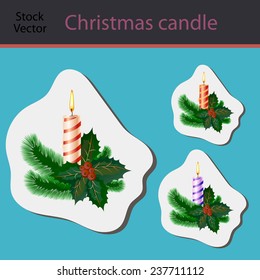 Glowing candles on Christmas leaves for Christmas and New Year holiday design