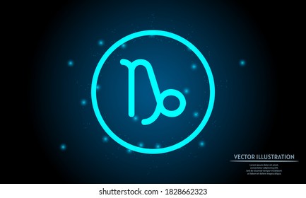 glowing capricorn zodiac sign on dark blue background of the space with shining stars. zodiac glowing backgraound. Neon zodiac sign