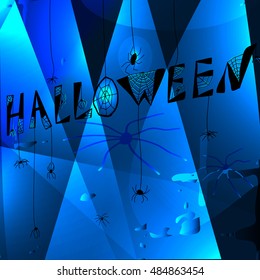 Glowing card with hand drawn word "Halloween". Vector.