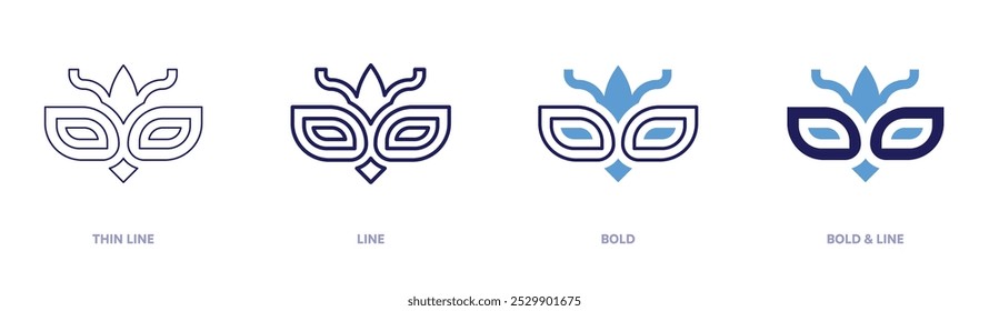 Glowing carnival mask icon in 4 different styles. Thin Line, Line, Bold, and Bold Line. Duotone style. Editable stroke.