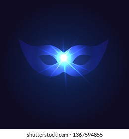 Glowing carnival mask with starlight flash. Mystical light. Vector illustration.
