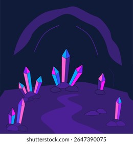 Cueva brillante con púas de cristal