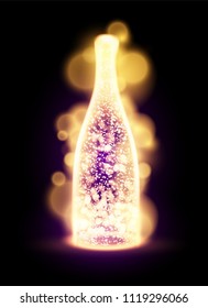 Glowing champagne bottle illustration