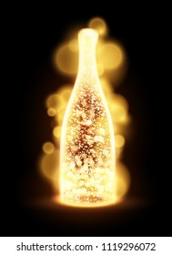 Glowing champagne bottle illustration