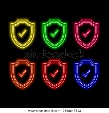 Glowing checkmark shield logo design to safeguard your business.