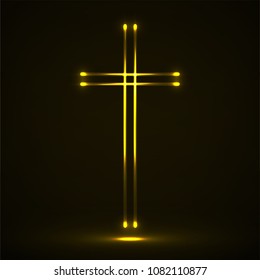 Glowing christian cross. Religious symbol. Vector illustration. Eps 10