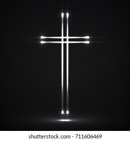 Glowing christian cross. Religious symbol. Vector illustration. Eps 10