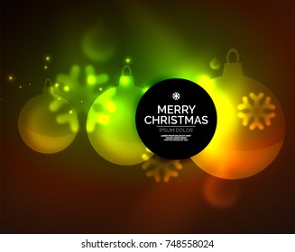 Glowing Christmas ball and snowflakes vector template, holiday winter design