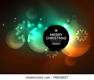 Glowing Christmas ball and snowflakes vector template, holiday winter design