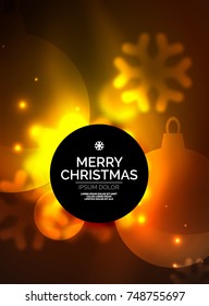 Flagrante bola de Navidad y plantilla vectorial de copos de nieve, diseño navideño de invierno, colores rojo y naranja
