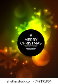 Glowing Christmas ball and snowflakes vector template, holiday winter design