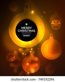 Flagrante bola de Navidad y plantilla vectorial de copos de nieve, diseño navideño de invierno, colores rojo y naranja