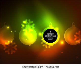 Glowing Christmas ball and snowflakes vector template, holiday winter design