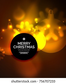 Glowing Christmas ball and snowflakes vector template, holiday winter design, red and orange colors