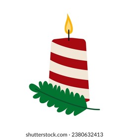 Glowing Christmas candle on white background