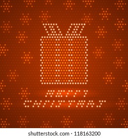 Glowing Christmas card with stylized gift box. Vector illustration.