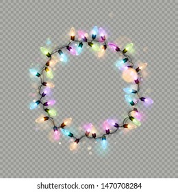 Glowing Christmas garland ring lights isolated realistic shine lamps element for greeting card design. EPS 10