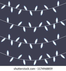 Glowing christmas lights or bright party lights. Vector mock up or template. Set of overlapping, glowing string lights. Garland Christmas decorations.