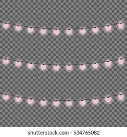 Glowing Christmas lights isolated design elements. Garlands, Christmas decorations lights effects. Vector illustration