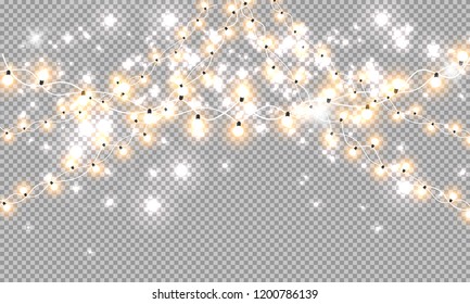 Glowing Christmas lights isolated realistic design elements. Garlands, Christmas decorations lights effects