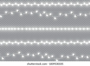 Glowing Christmas lights isolated realistic design elements. Garlands, Christmas decorations lights effects. 