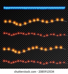 Glowing Christmas lights isolated realistic design elements. Garlands, Christmas decorations. lights effects.