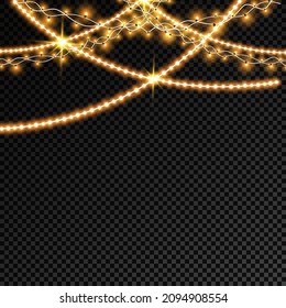 Glowing Christmas lights isolated realistic design elements. Garlands, Christmas decorations. lights effects.