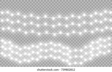 Glowing Christmas lights isolated realistic design elements. Garlands, Christmas decorations lights effects
