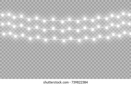 Glowing Christmas lights isolated realistic design elements. Garlands, Christmas decorations lights effects
