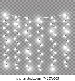 Glowing Christmas lights isolated realistic design elements. Garlands, Christmas decorations lights effects