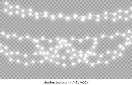 Glowing Christmas lights isolated realistic design elements. Garlands, Christmas decorations lights effects