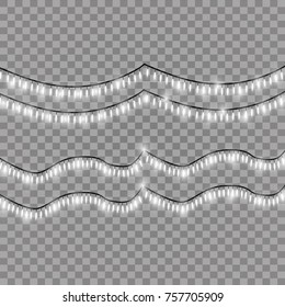 Glowing Christmas lights isolated realistic design elements. Garlands, Christmas decorations lights effects