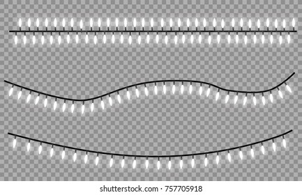 Glowing Christmas lights isolated realistic design elements. Garlands, Christmas decorations lights effects