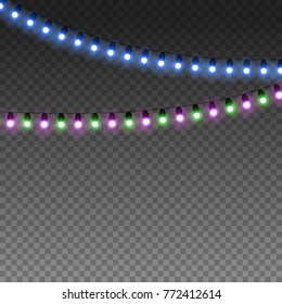 Glowing Christmas lights isolated realistic design elements. vector Illustration
