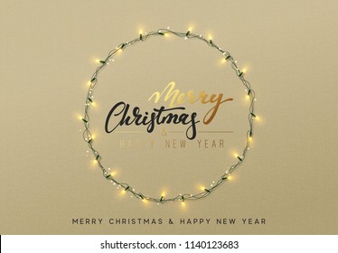 Glowing Christmas lights wreath for Xmas holiday greeting cards design. Merry Christmas and Happy New Year. vector illustration