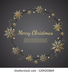 Glowing Christmas Lights Wreath for Xmas Holiday Greeting Cards.