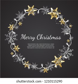 Glowing Christmas Lights Wreath for Xmas Holiday Greeting Cards.