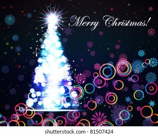 Glowing Christmas tree. Abstract vector background.